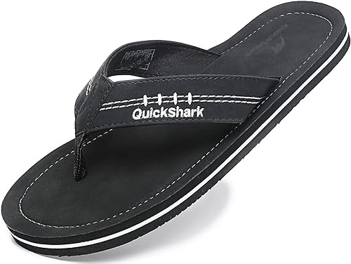 Photo 1 of Quickshark Mens Flip Flops Leather Thong Sandals Arch Support Beach Slippers
