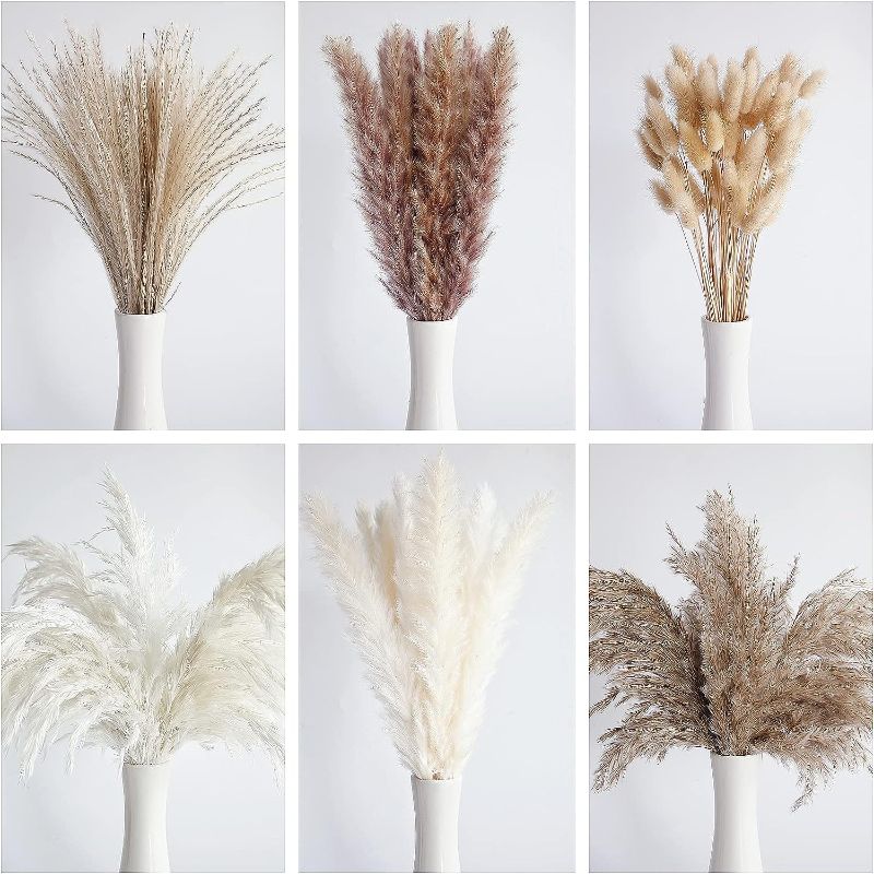 Photo 2 of 110 PCS Dried Pampas Grass Bouquet, Boho Table Decor, Bunny Tails Dried Flowers, Brown Pompas, White Pampas Grass for Wedding, Home, Rustic Party, Baby Shower Decorations
