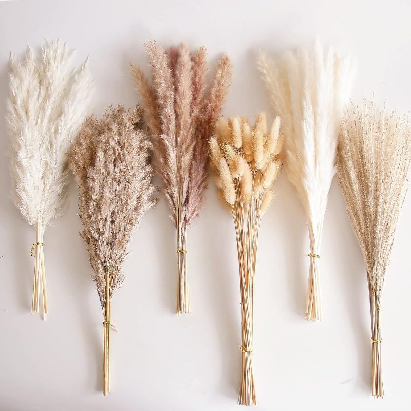 Photo 3 of 110 PCS Dried Pampas Grass Bouquet, Boho Table Decor, Bunny Tails Dried Flowers, Brown Pompas, White Pampas Grass for Wedding, Home, Rustic Party, Baby Shower Decorations
