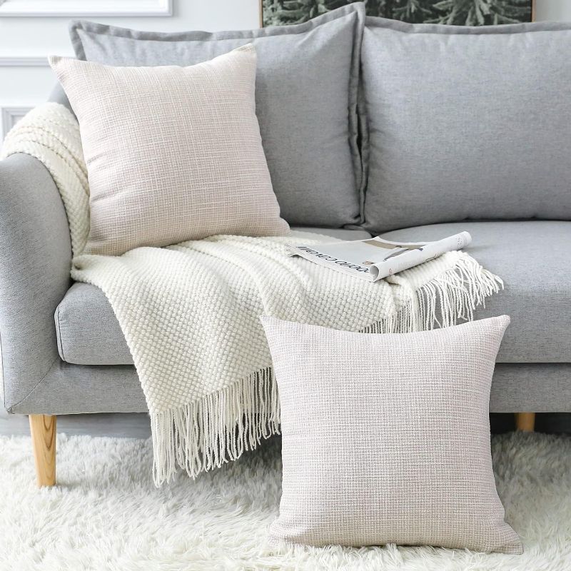 Photo 4 of OTOSTAR Linen Throw Pillow Covers Set of 2 Decorative Square Pillowcases Cushion Covers 20x20 Inch for Home Decor Sofa Bedroom Car 50 x 50CM Beige
