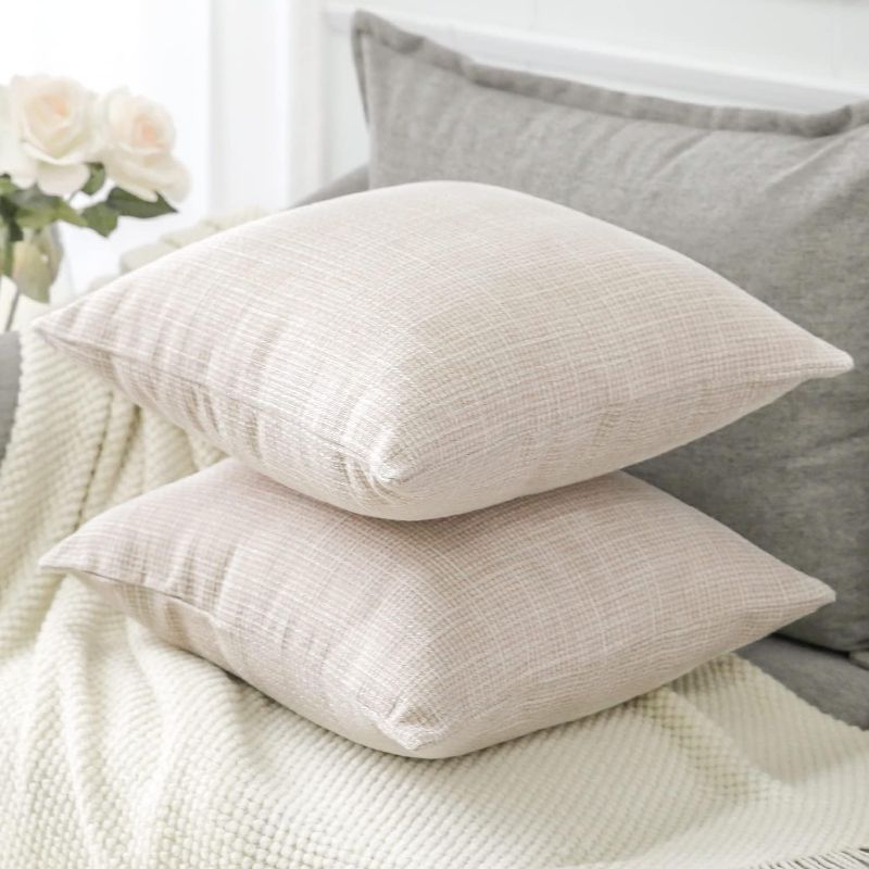 Photo 5 of OTOSTAR Linen Throw Pillow Covers Set of 2 Decorative Square Pillowcases Cushion Covers 20x20 Inch for Home Decor Sofa Bedroom Car 50 x 50CM Beige
