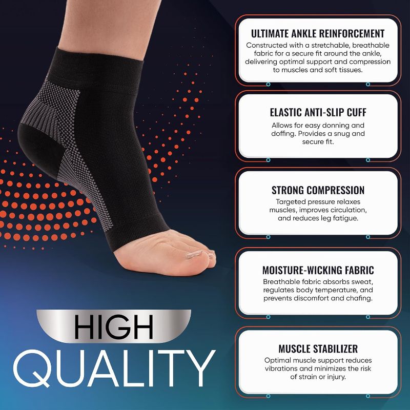 Photo 2 of PhysFlex Compression Socks for Plantar Fasciitis, Achilles Tendonitis Relief - Ankle Compression Sleeve for Heel Spurs, Foot Swelling & Fatigue - Arch Support Brace for Everyday Use
