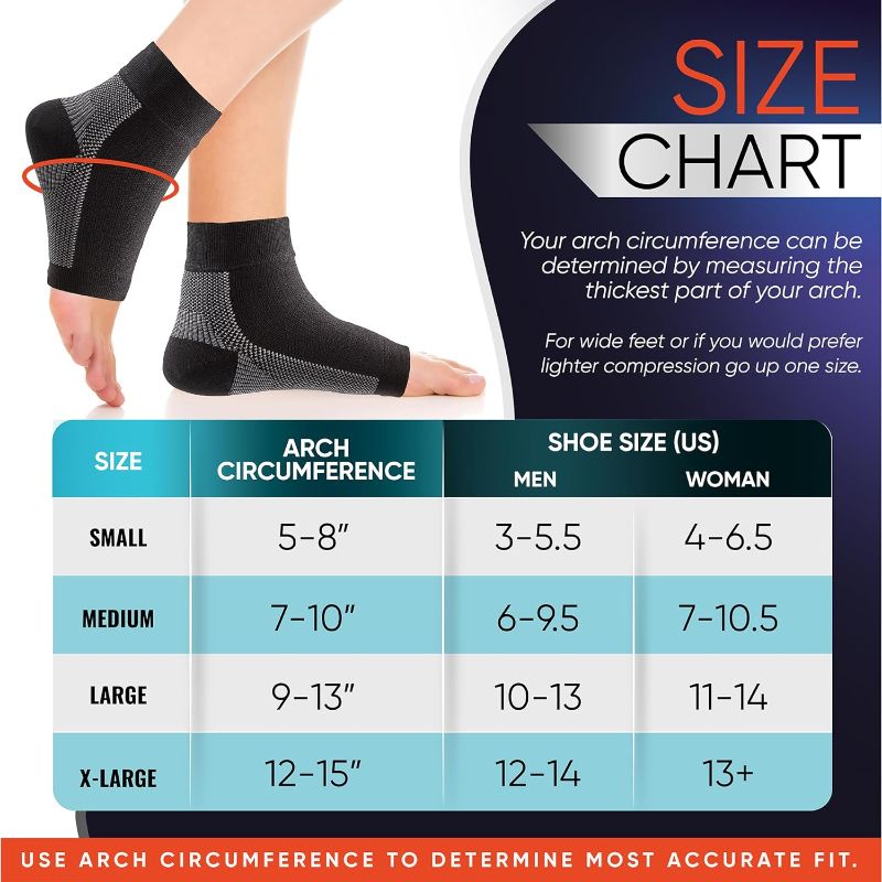 Photo 3 of PhysFlex Compression Socks for Plantar Fasciitis, Achilles Tendonitis Relief - Ankle Compression Sleeve for Heel Spurs, Foot Swelling & Fatigue - Arch Support Brace for Everyday Use
