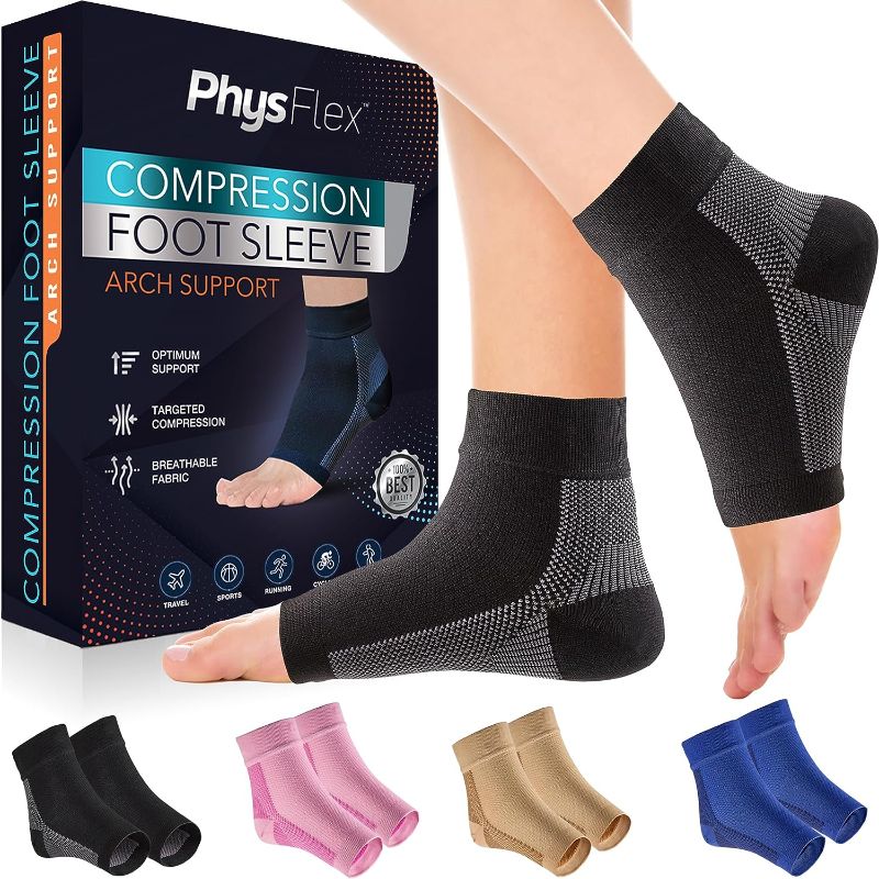 Photo 1 of PhysFlex Compression Socks for Plantar Fasciitis, Achilles Tendonitis Relief - Ankle Compression Sleeve for Heel Spurs, Foot Swelling & Fatigue - Arch Support Brace for Everyday Use
