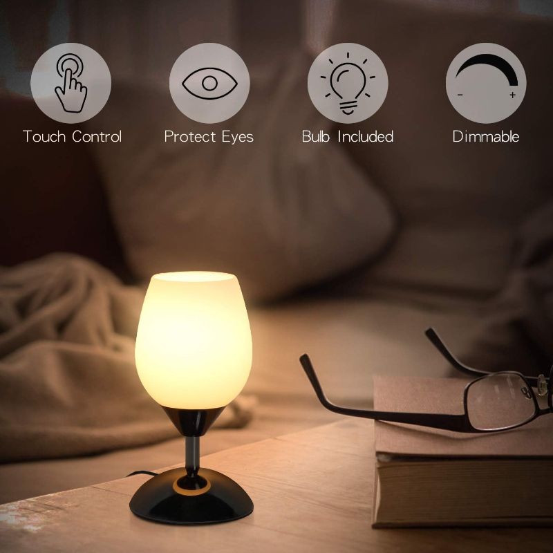 Photo 2 of Boncoo Touch Control Table Lamp Dimmable Small Lamp Ambient Light with Opal Glass Shade Simple Night Light Modern Accent Lamp Bedside Nightstand Lamp for...
