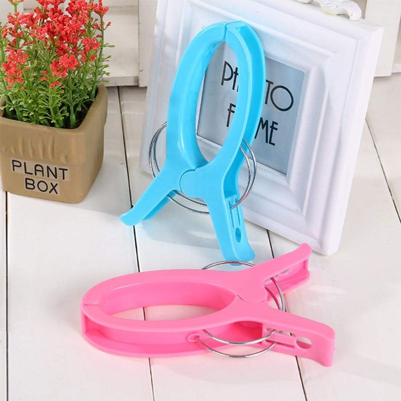 Photo 1 of 2 PCS Jumbo Beach Towel Clips Chair Clips Towel Holder for Pool Chairs on Cruise - Plastic Clothes Quilt Hanging Clip Clamps (PNK/BLUE)
