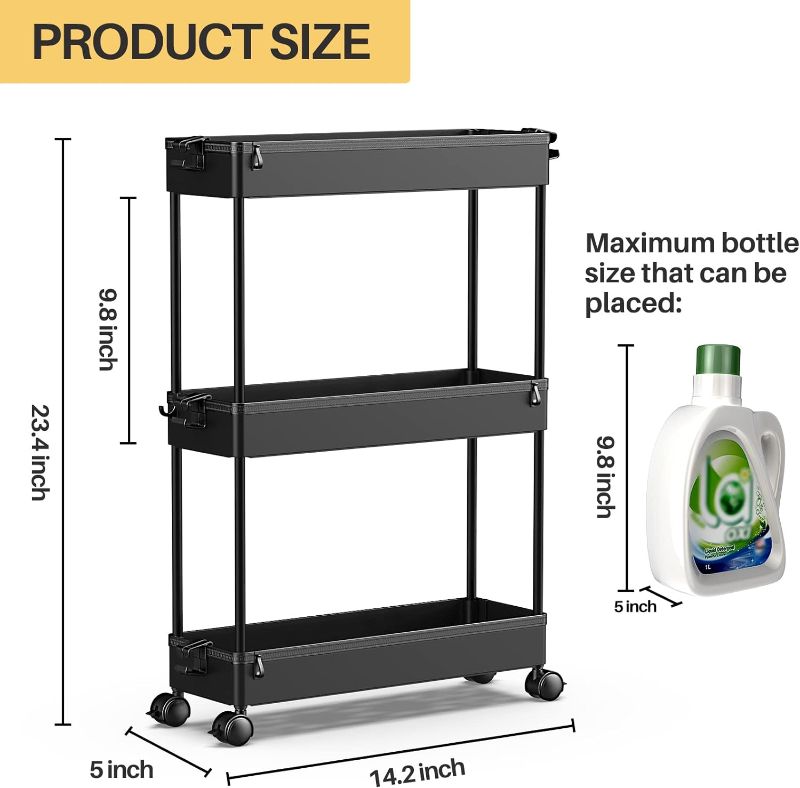 Photo 1 of SPACEKEEPER Slim Rolling Storage Cart, Laundry Room Organization, 3 Tier Mobile Utility Shelving Unit Bathroom Organizer Storage for Kitchen, Narrow Places(Black)
