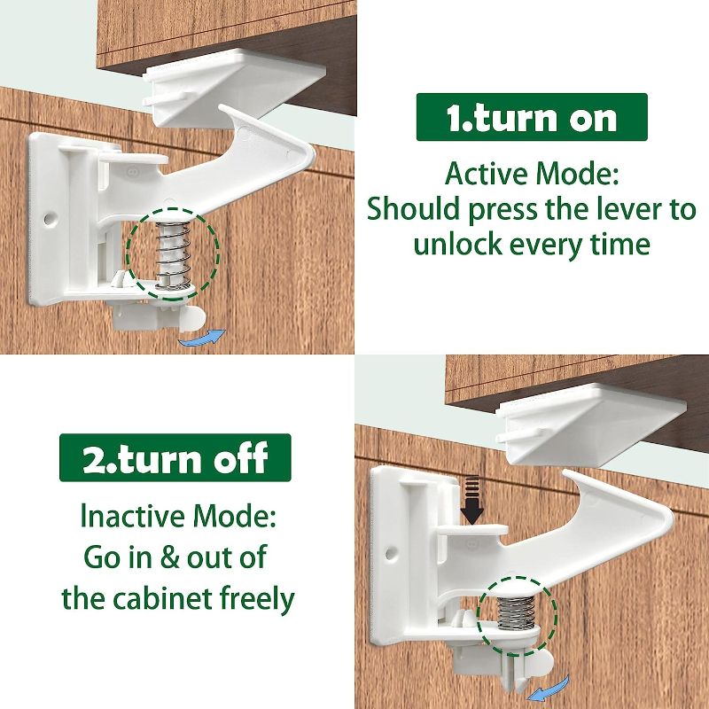 Photo 1 of 12 Pack Cabinet Locks Child Safety Latches - Vmaisi Baby Proofing Cabinets Drawer Lock with Adhesive Easy Installation - No Drilling or Extra Screws (White)
