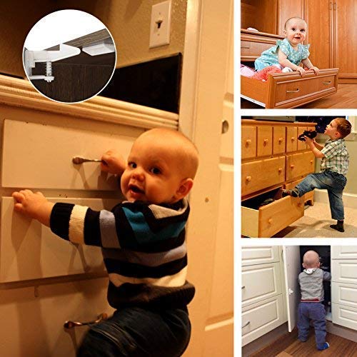 Photo 5 of 12 Pack Cabinet Locks Child Safety Latches - Vmaisi Baby Proofing Cabinets Drawer Lock with Adhesive Easy Installation - No Drilling or Extra Screws (White)
