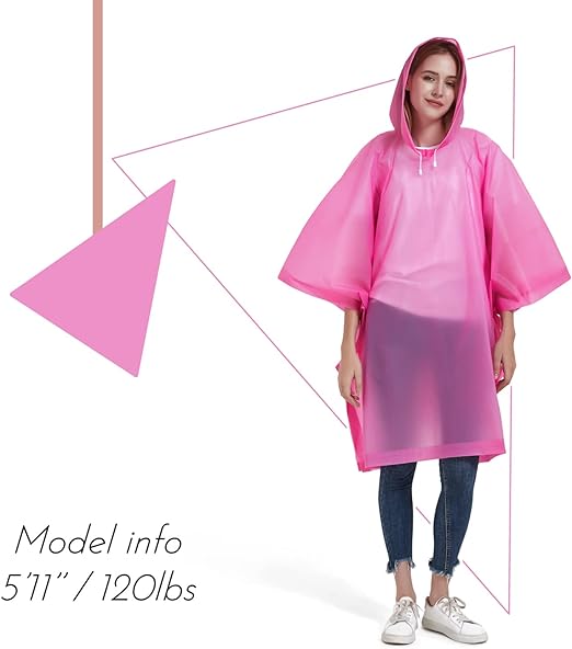 Photo 2 of ANTVEE Pink Reusable Adult Rain Ponchos (Pack of 1) for Women and Men with Drawstring Hood
