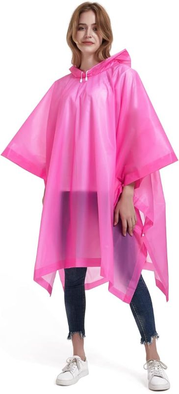 Photo 1 of ANTVEE Pink Reusable Adult Rain Ponchos (Pack of 1) for Women and Men with Drawstring Hood
