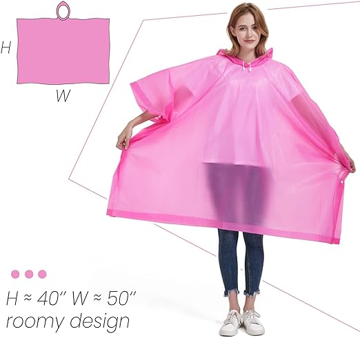 Photo 3 of ANTVEE Pink Reusable Adult Rain Ponchos (Pack of 1) for Women and Men with Drawstring Hood
