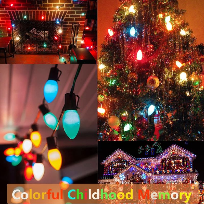 Photo 5 of 25Ft Multicolor Christmas Lights C7 Vintage Christmas String Lights with 27 Multicolor Ceramic Bulbs(2 Spare), Hanging Outdoor String Lights for Holidays, Christmas Prom Party Wedding- Green Wire
