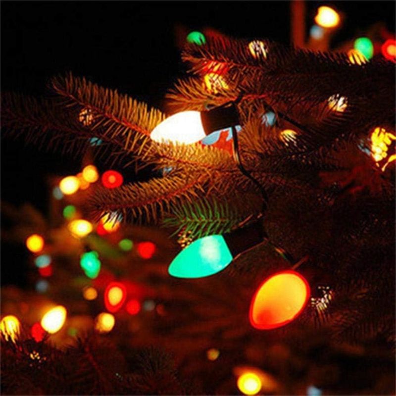 Photo 2 of 25Ft Multicolor Christmas Lights C7 Vintage Christmas String Lights with 27 Multicolor Ceramic Bulbs(2 Spare), Hanging Outdoor String Lights for Holidays, Christmas Prom Party Wedding- Green Wire
