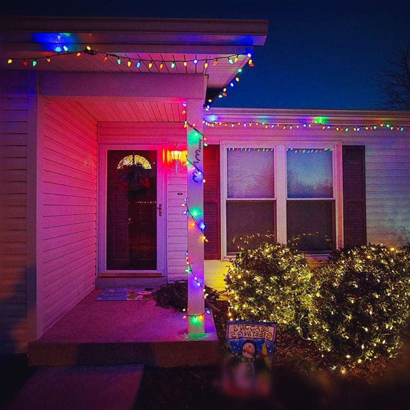 Photo 6 of 25Ft Multicolor Christmas Lights C7 Vintage Christmas String Lights with 27 Multicolor Ceramic Bulbs(2 Spare), Hanging Outdoor String Lights for Holidays, Christmas Prom Party Wedding- Green Wire
