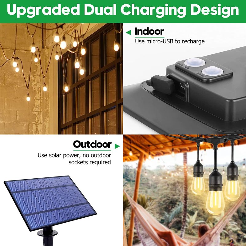 Photo 3 of TDLOL 35FT Solar String Lights Outdoor Waterproof, Outdoor String Lights Solar Powered, Patio Lights with 10 Shatterproof Sockets, IP65 Commercial Grade LED Solar String Lights for Outside
