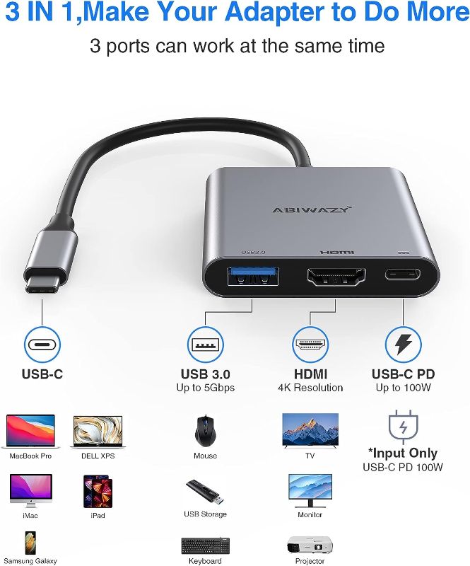 Photo 2 of USB C to HDMI Multiport Adapter with 4K HDMI Output, Type-C Hub Converter to 4K HDMI USB 3.0 PD Charging Port, USB-C Digital AV Multiport Adapter for MacBook Pro/air, iPad Pro & More USB-C Devices
