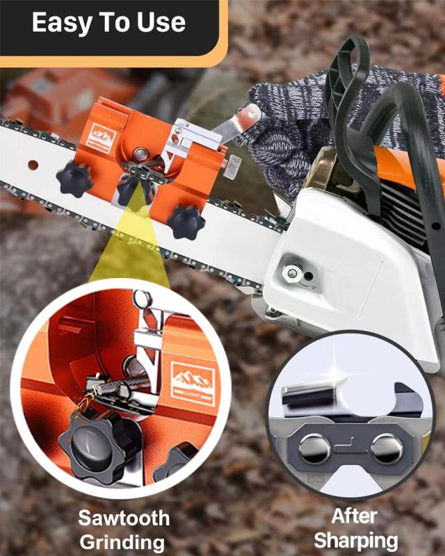 Photo 3 of Freeyou Chainsaw Sharpener, Chainsaw Sharpening Jig Kit with Tungsten Burr(1pcs) and Portable Storage Bag, Hand-Cranked Sharpening Tool for 8-22 inches Chain Saws and Electric Saws.
