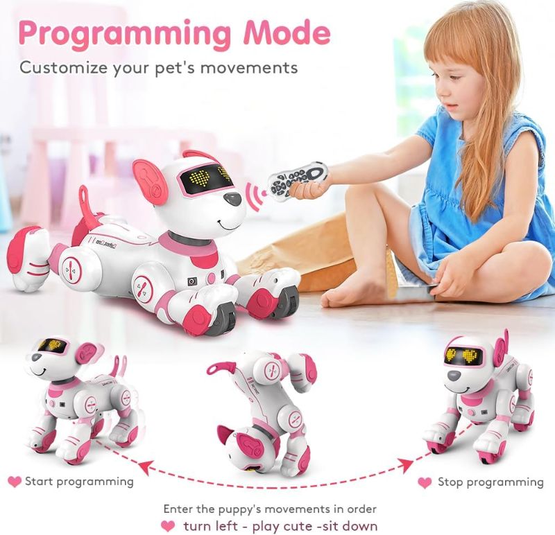 Photo 3 of VATOS Remote Control Robot Dog Toy for Kids - Interactive Touch & Follow 17 Functions Robot Dog Pet, Programmable Smart Walking Puppy Intelligent Dancing RC Robot Toys for Girls 3-12 Birthday Gifts
