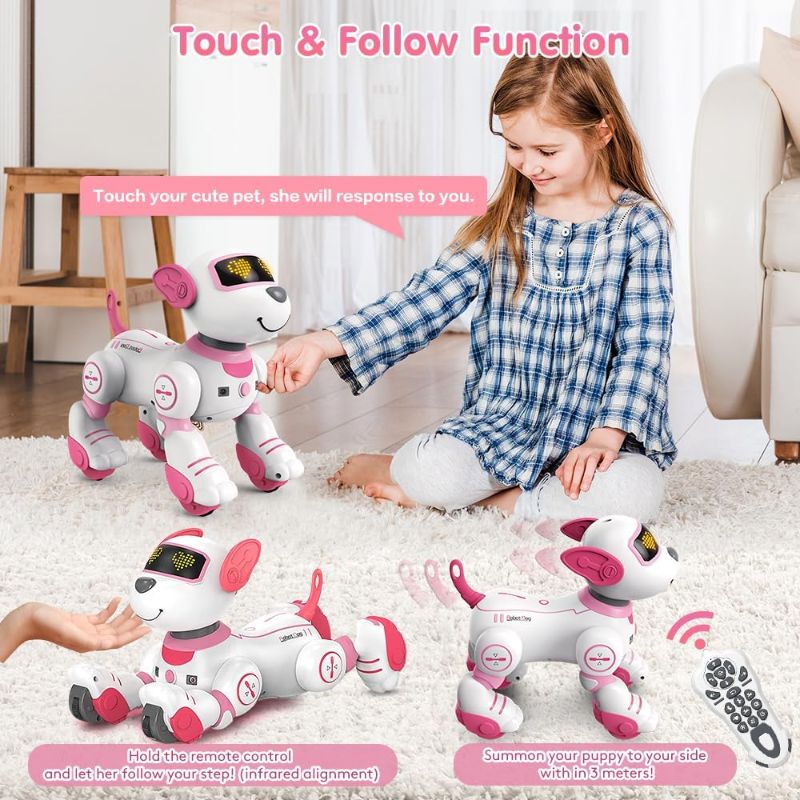 Photo 2 of VATOS Remote Control Robot Dog Toy for Kids - Interactive Touch & Follow 17 Functions Robot Dog Pet, Programmable Smart Walking Puppy Intelligent Dancing RC Robot Toys for Girls 3-12 Birthday Gifts
