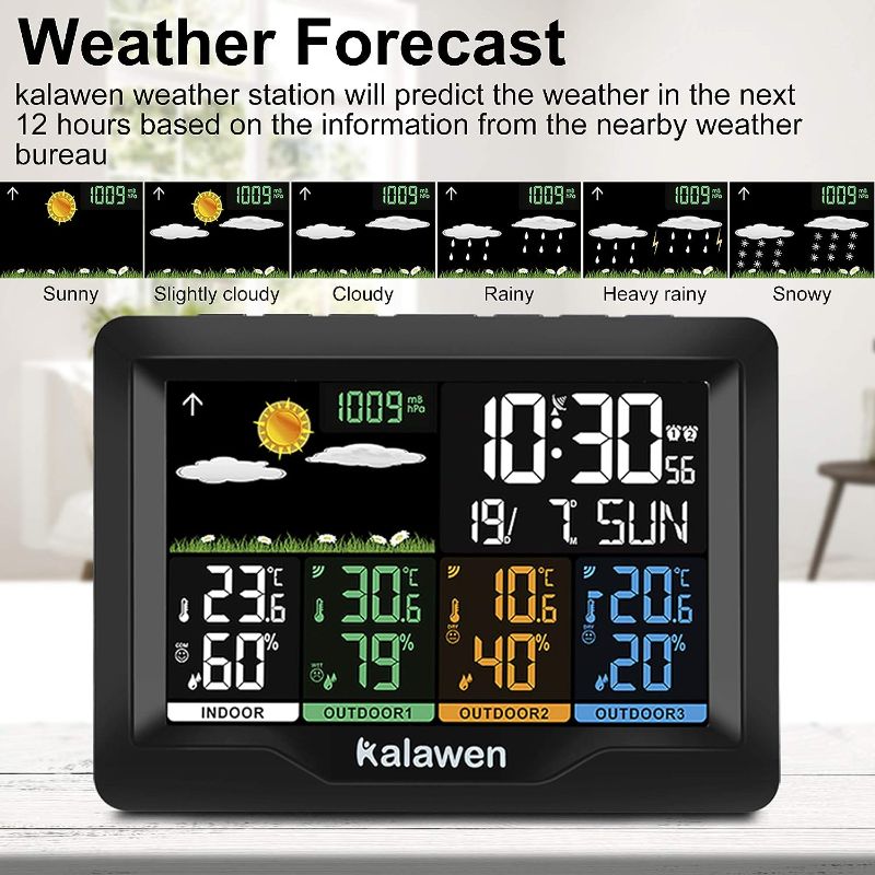 Photo 4 of Kalawen Home Wireless Weather Station Multiple Sensors with Atomic Clock, Indoor/Outdoor Thermometer Wireless Humidity Barometer Monitor

