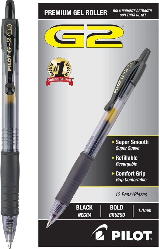 Photo 2 of Pilot, G2 Premium Gel Roller Pens, Bold Point 1 mm, Pack of 12, Black
