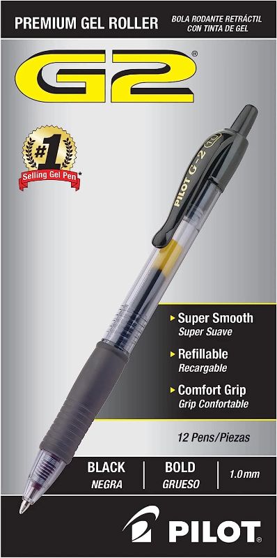 Photo 1 of Pilot, G2 Premium Gel Roller Pens, Bold Point 1 mm, Pack of 12, Black
