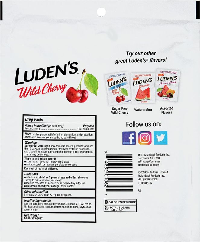 Photo 6 of Ludens Deliciously Soothing Throat Drops, Wild Cherry Flavor, 90 Count
