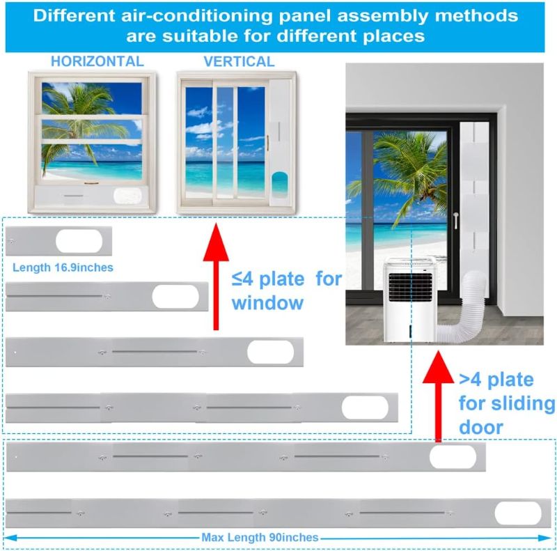 Photo 2 of Portable Sliding Door Air Conditioner Kit, Adjustable AC Sliding Door Vent Kit 16.9 Inches - 90 Inches, with 2pack 3m seal, Suit for 5.1''/13cm Exhaust Hose
