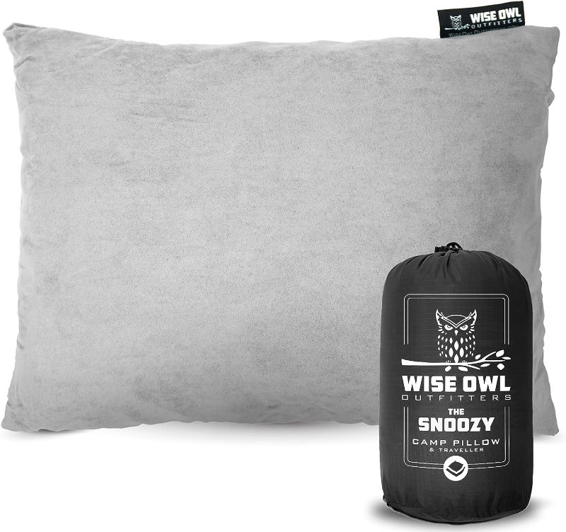 Photo 1 of Wise Owl Outfitters Memory Foam Pillow - Compressible Camping, Travel Pillow - Portable Camping and Travel Accessories - Grey, Medium (Pack of 1)
