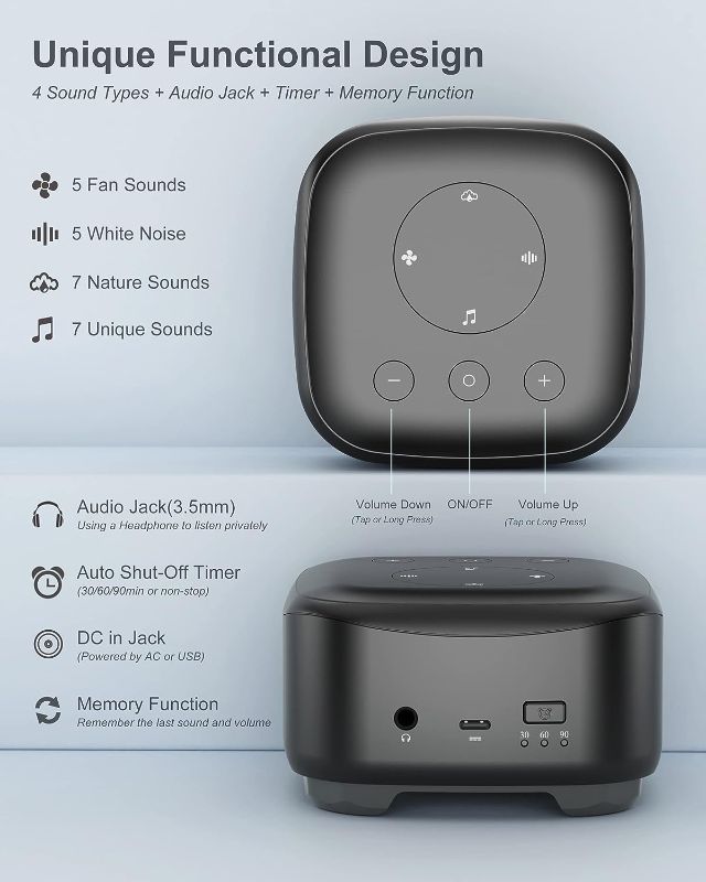 Photo 2 of ELESORIES-  White Noise Machine, Comfortable Sleep Goods, 30 Types of Healing Sounds, Babies, Crying, Sleeping, Sleep Guidance, Insomnia Noise Prevention, 24 Hours Continuous Playback, Smartphone TV Leaves, Increases Concentration, White Sound Noise Machi