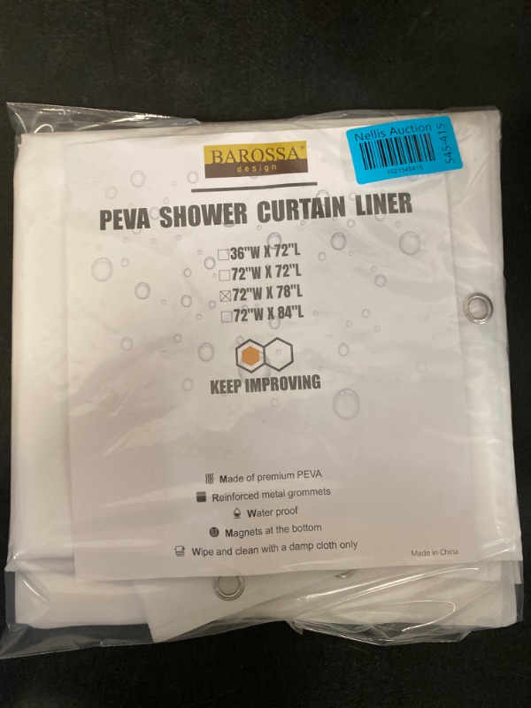 Photo 7 of Barossa Design Plastic Shower Liner Clear - Premium PEVA Shower Curtain Liner with Rustproof Grommets and 3 Magnets, Waterproof Cute Lightweight Standard Size Shower Curtains for Bathroom - White