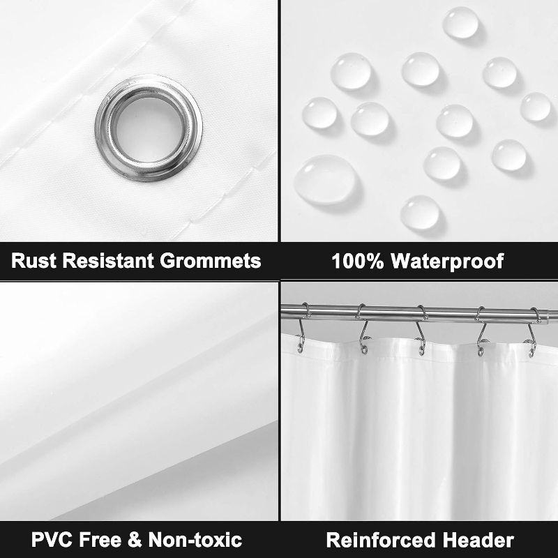 Photo 2 of Barossa Design Plastic Shower Liner Clear - Premium PEVA Shower Curtain Liner with Rustproof Grommets and 3 Magnets, Waterproof Cute Lightweight Standard Size Shower Curtains for Bathroom - White