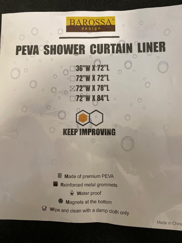 Photo 6 of Barossa Design Plastic Shower Liner Clear - Premium PEVA Shower Curtain Liner with Rustproof Grommets and 3 Magnets, Waterproof Cute Lightweight Standard Size Shower Curtains for Bathroom - White