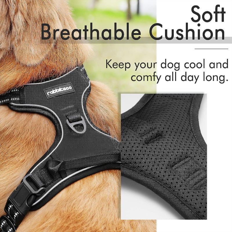 Photo 2 of RABBITGOO-  Dog Harness, No-Pull Pet Harness with 2 Leash Clips, Adjustable Soft Padded Dog Vest, Reflective No-Choke Pet Oxford Vest with Easy Control Handle for Large Dogs, Black, M
