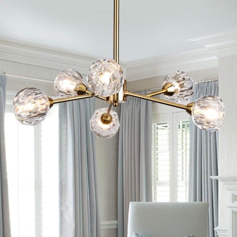 Photo 1 of Weesalife Sputnik Chandeliers Mid Century Crystal Pendant Light Chandelier 6 Lights Contemporary Brass Branches Chandeliers Ceiling Light Fixtures for Dining Room Bedroom Living Room
