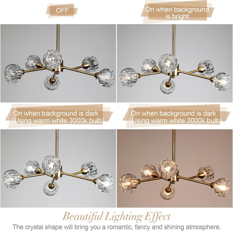 Photo 4 of Weesalife Sputnik Chandeliers Mid Century Crystal Pendant Light Chandelier 6 Lights Contemporary Brass Branches Chandeliers Ceiling Light Fixtures for Dining Room Bedroom Living Room
