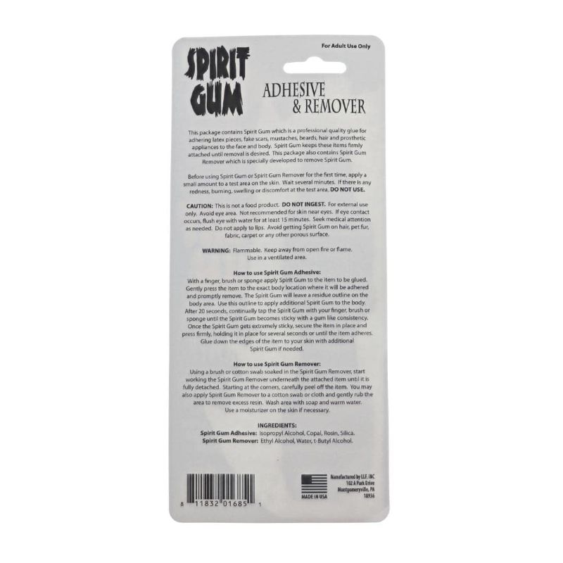 Photo 5 of Spirit Gum Adhesive and Remover - Combo Pack of 0.5 Fl. Oz. Prosthetic Skin Adhesive & 0.5 Fl. Oz Spirit Gum Remover
