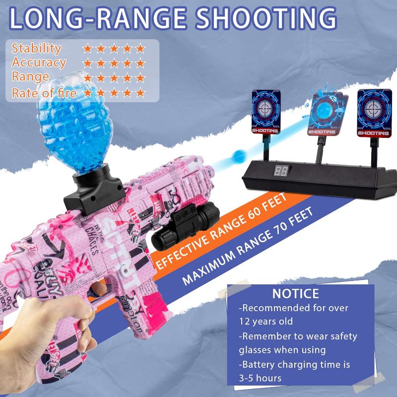 Photo 5 of Gel Splatter Blaster for Orbeez M416 with Goggles and 40,000+ Gel Beads Suitable for Backyard Fun and Outdoor Team Shooting Games, Over 12+, Pink
