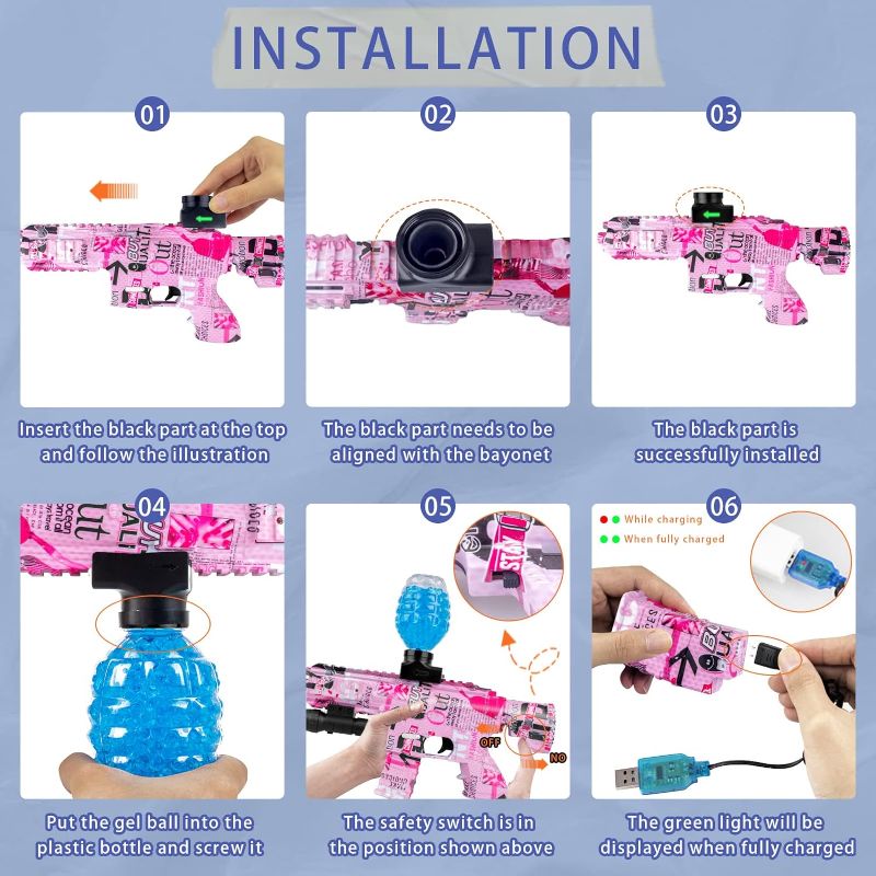 Photo 4 of Gel Splatter Blaster for Orbeez M416 with Goggles and 40,000+ Gel Beads Suitable for Backyard Fun and Outdoor Team Shooting Games, Over 12+, Pink
