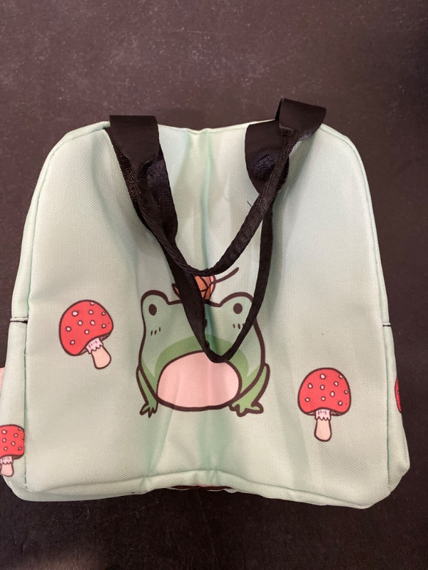 Photo 4 of Ucsaxue Cute Green Frog And Mushroom Insulated Lunch Bag Reusable Lunch Box Thermal Cooler Tote Container Picnic Work Shopping For Women
