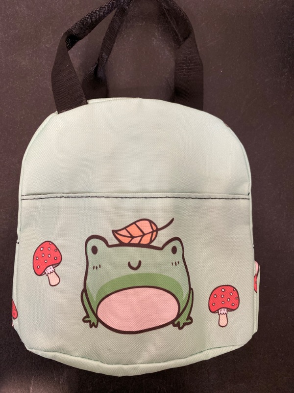 Photo 3 of Ucsaxue Cute Green Frog And Mushroom Insulated Lunch Bag Reusable Lunch Box Thermal Cooler Tote Container Picnic Work Shopping For Women
