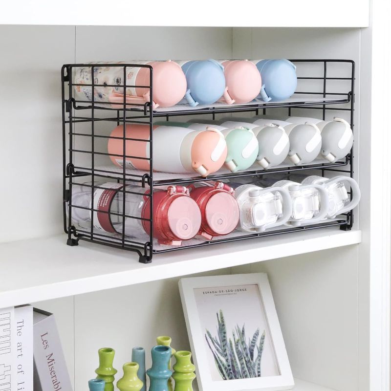 Photo 1 of Water Bottle Organizer Rack Storage,3-Tier Wall-Mounted Water Bottle Storage Rack,Water Bottle Organizer for Cabinet,Suitable for Kitchen Countertops, Pantry, Bathroom
