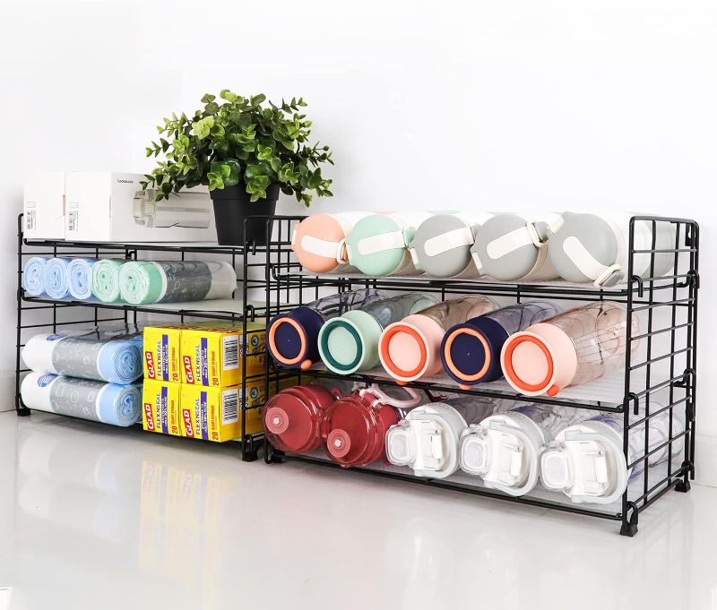 Photo 3 of Water Bottle Organizer Rack Storage,3-Tier Wall-Mounted Water Bottle Storage Rack,Water Bottle Organizer for Cabinet,Suitable for Kitchen Countertops, Pantry, Bathroom
