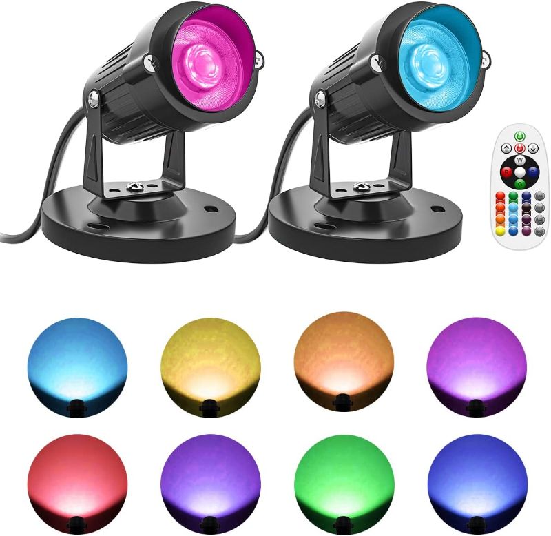 Photo 1 of DOREIO Christmas 5W RGBW Led Up Lights Indoor Spot Lights with Remote 16 Color Changing & Warm White for Painting Artwork US 2-Plug 6 FT Cord with Floor Foot Switch (2 Pack with Base and Stake)
