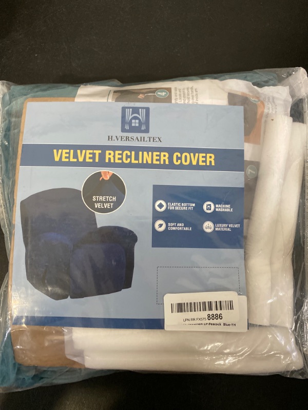 Photo 5 of H.VERSAILTEX 1 Piece Stretch Real Super Velvet Plush Recliner Slipcovers, Recliner Chair Cover, Recliner Cover Furniture Protector Elastic Bottom, Recliner Slipcover with Side Pocket, Peacock Blue
