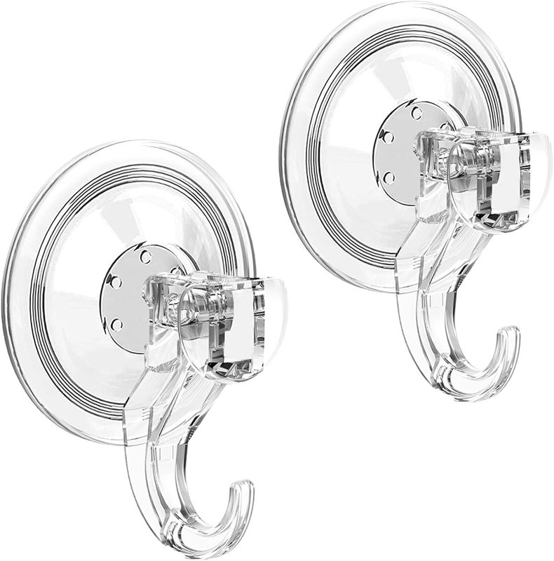 Photo 1 of LUXEAR Suction Cup Hooks - 2 Pack Suction Hooks Reusable Powerful Waterproof Shower Hooks - Heavy Duty Vacuum Suction Hanger for Shower, Window, Towel, Loofah - Clear
