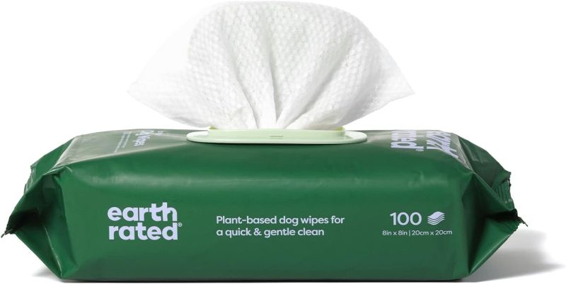 Photo 1 of Earth Rated Dog Wipes, New Look, Thick Plant Based Grooming Wipes For Easy Use on Paws, Body and Bum, Lavender Scented, 100 Count
