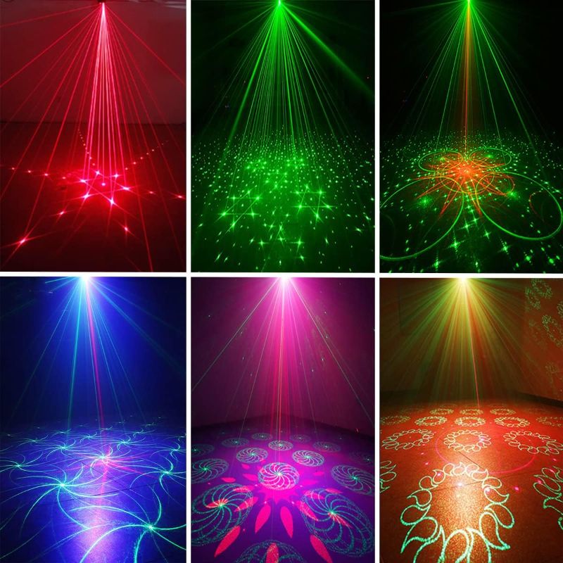 Photo 2 of Party Lights Dj Disco Lights, Strobe Stage Light Sound Activated Laser Llights Projector with Remote Control for Parties Bar Birthday Wedding Holiday Event Live Show Xmas Decorations Lights
