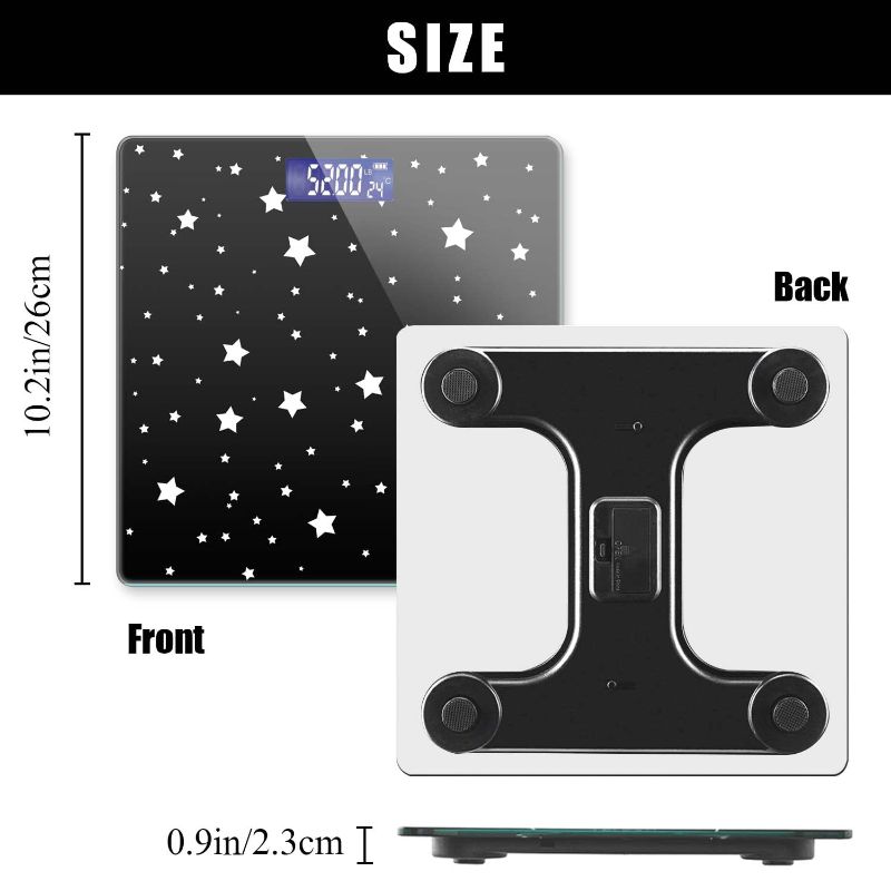 Photo 3 of Weight Scale Digital Bathroom Scale Scale for Body Weight 400 lbs Personalized Digital Scale with Backlit Display Easy Read(Battery Not Included) - Black and White Stars

